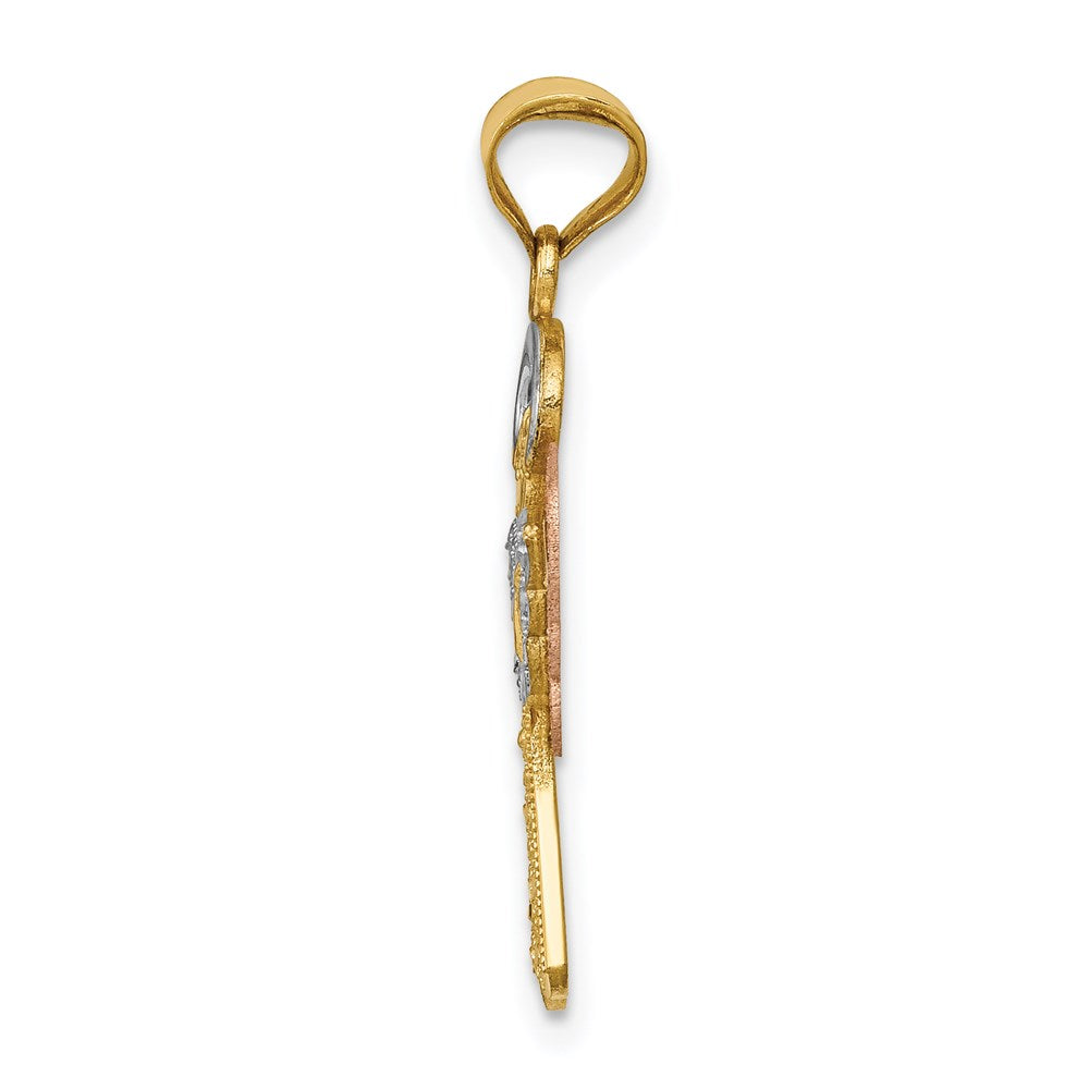 14K Two-tone w/White Rhodium Satin/Polished Angel Pendant