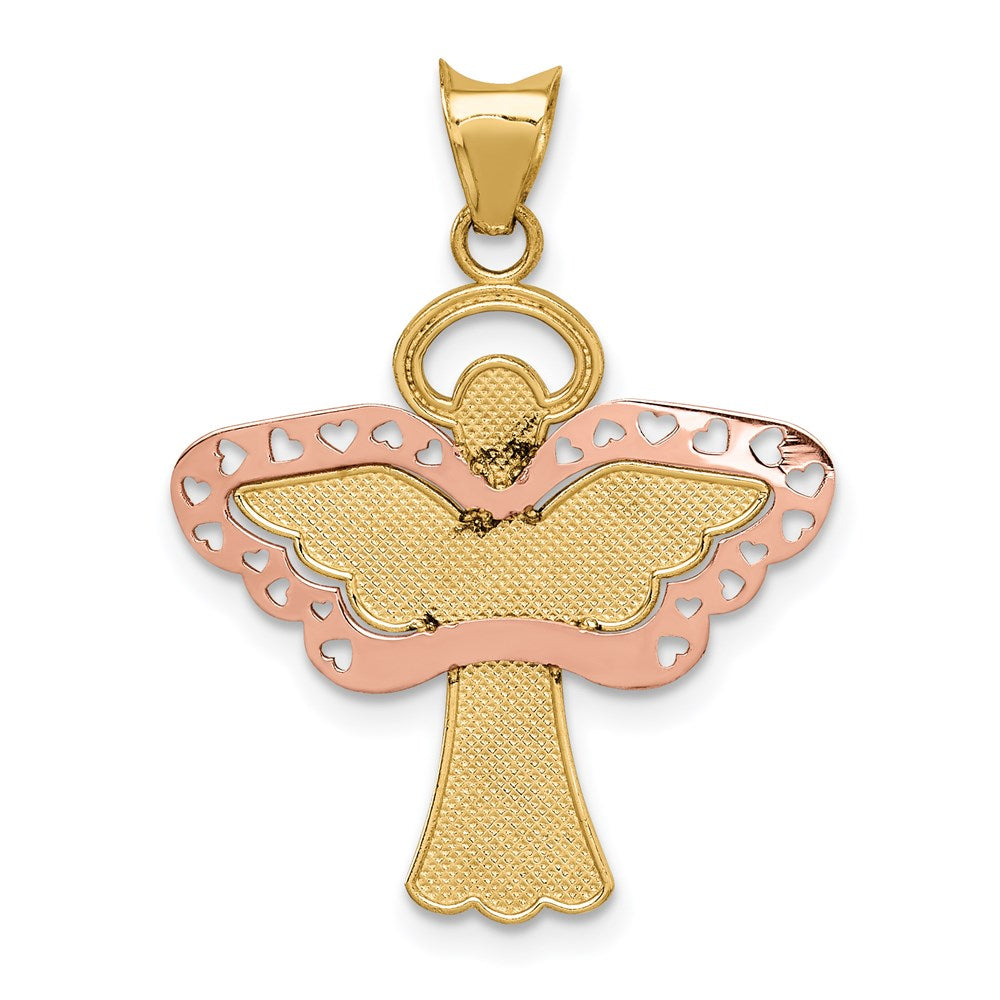 14K Two-tone w/White Rhodium Satin/Polished Angel Pendant