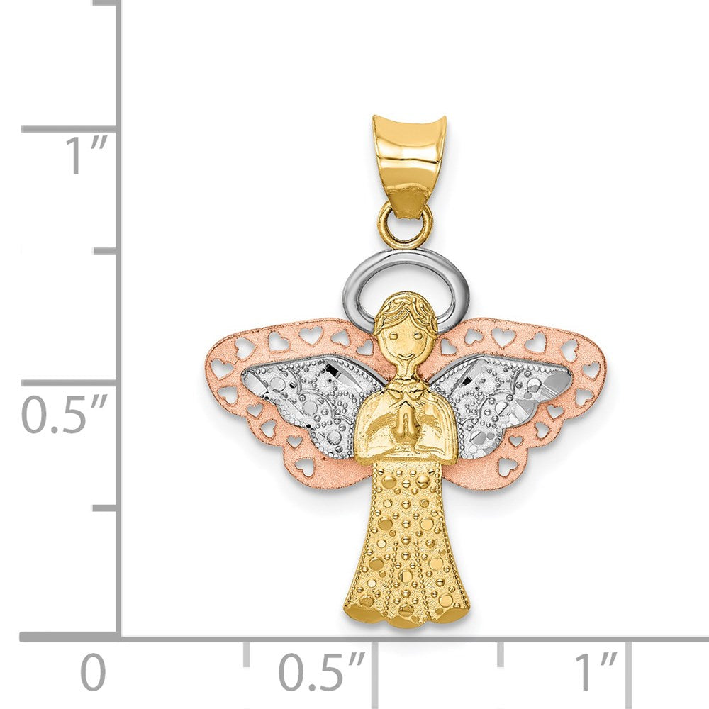 14K Two-tone w/White Rhodium Satin/Polished Angel Pendant