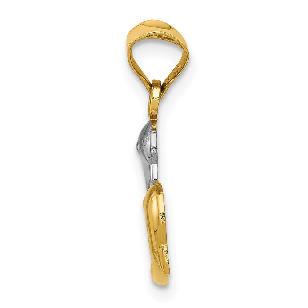 14K w/Rhodium Polished And D/C Dolphins Pendant