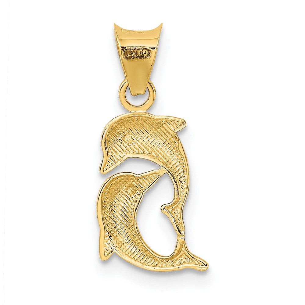 14K w/Rhodium Polished And D/C Dolphins Pendant