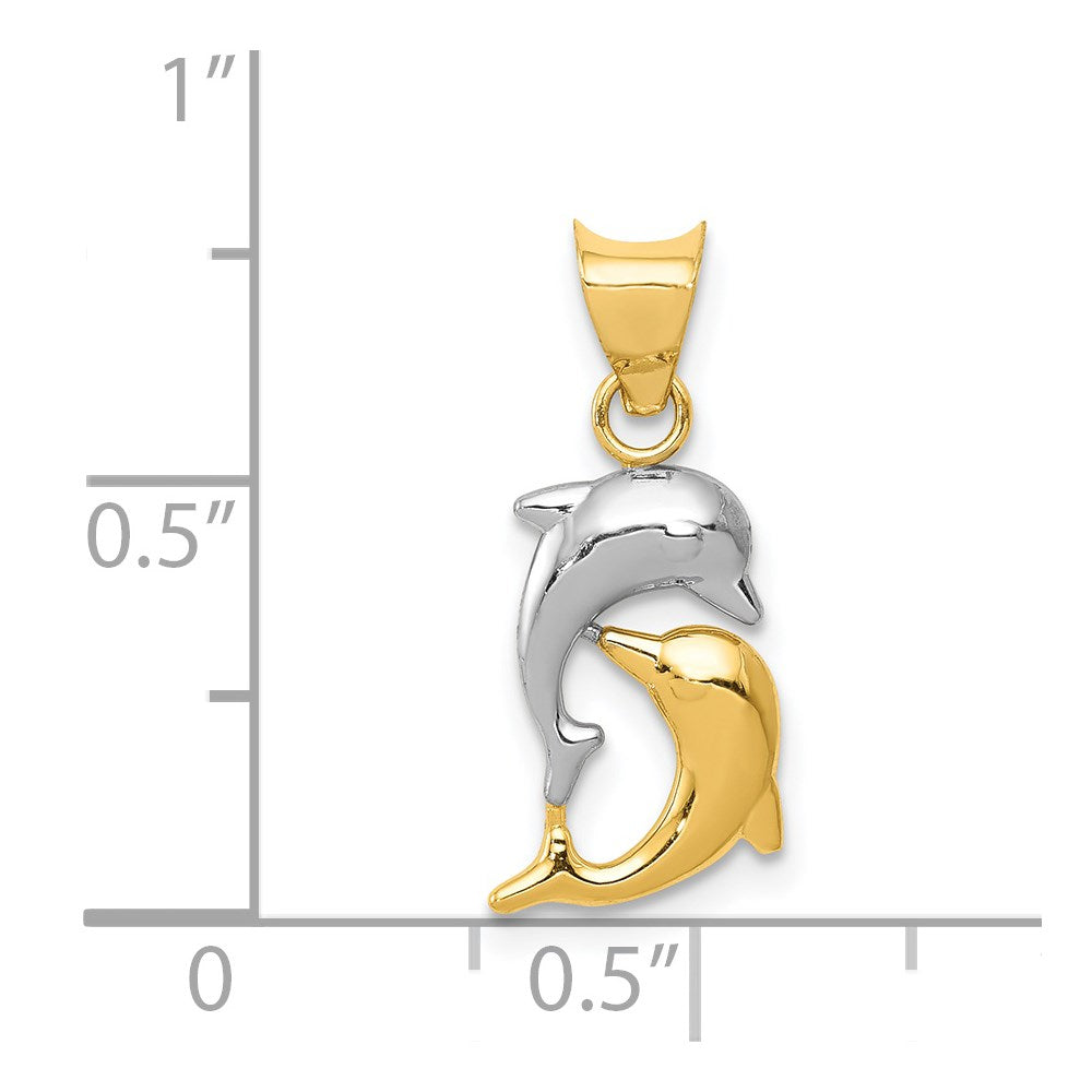 14K w/Rhodium Polished And D/C Dolphins Pendant