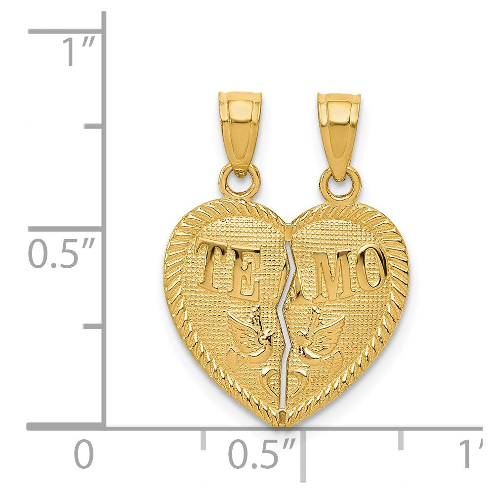 14k Break Apart Diamond-cut TE AMO Heart Pendant