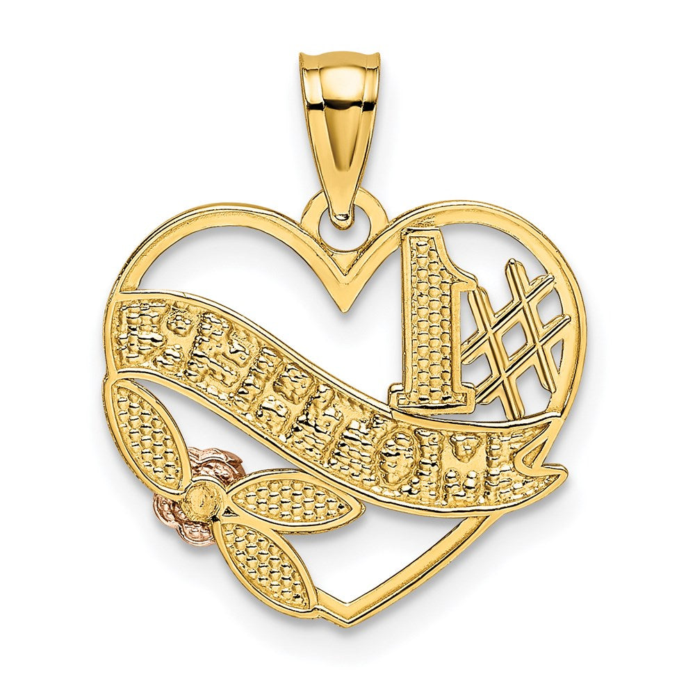 14k Yellow and Rose w/Rhodium D/C #1 Mother Heart w/Rose Pendant