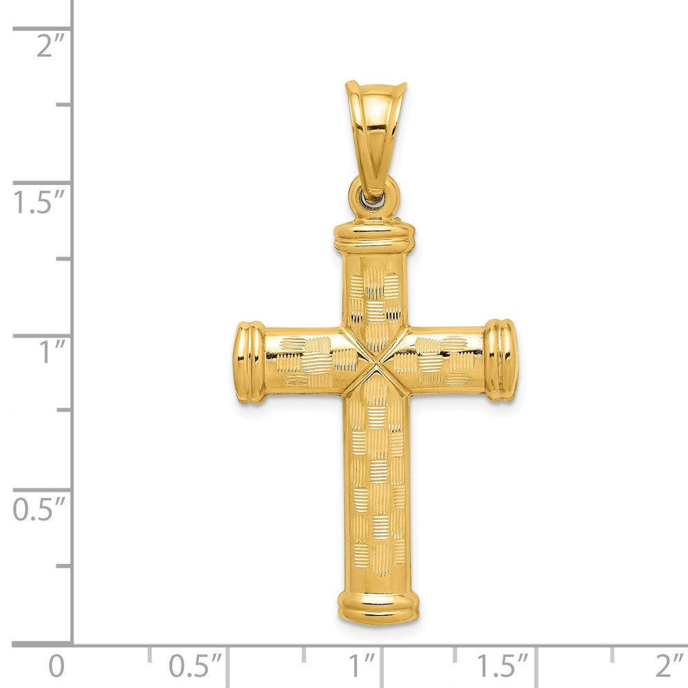 14k Hollow Diamond-cut Cross Pendant