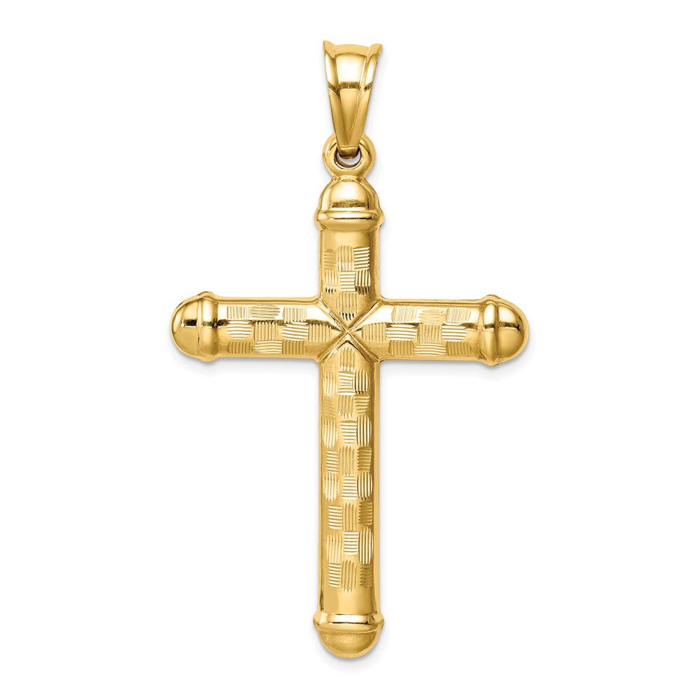 14k Hollow Diamond-cut Cross Pendant