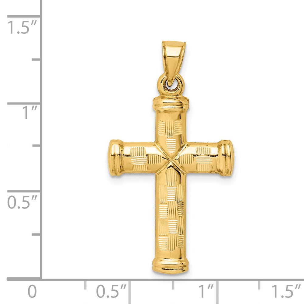 14k Hollow Diamond-cut Cross Pendant