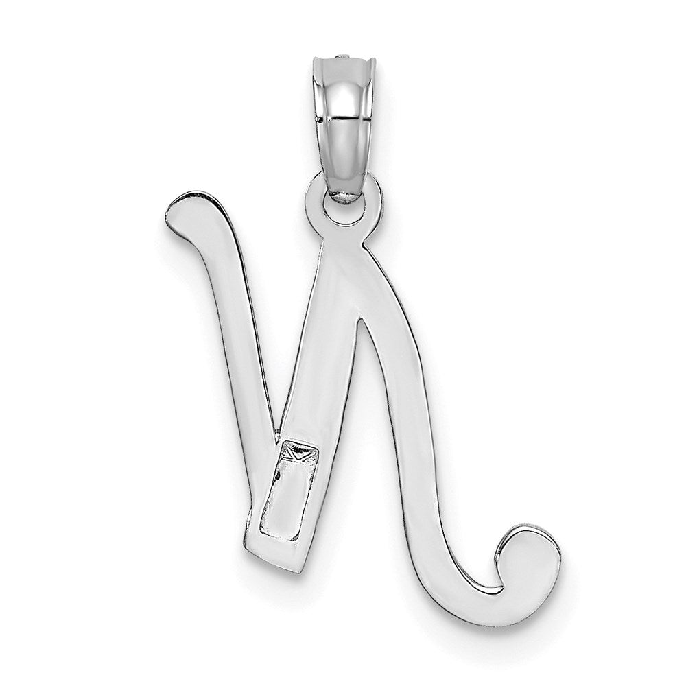 14KW White Gold Script Letter N Initial Pendant