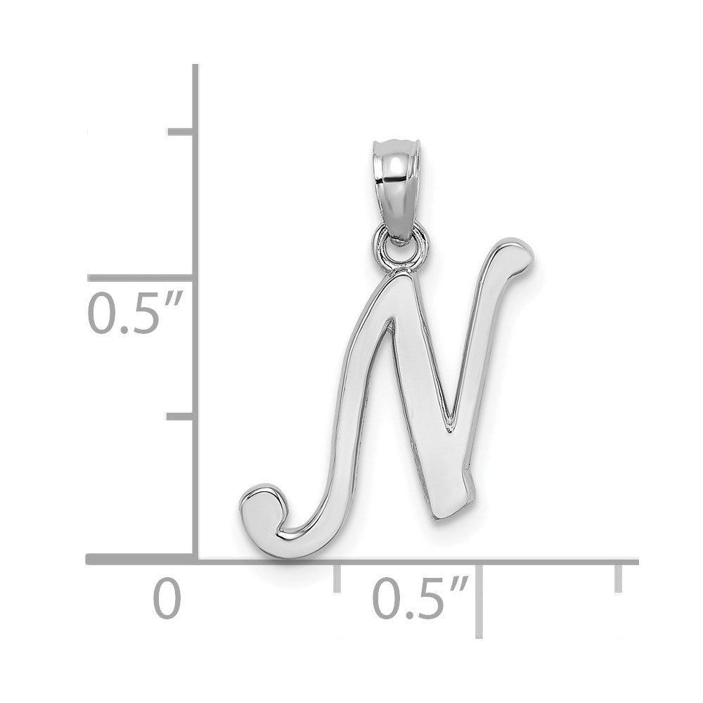 14KW White Gold Script Letter N Initial Pendant