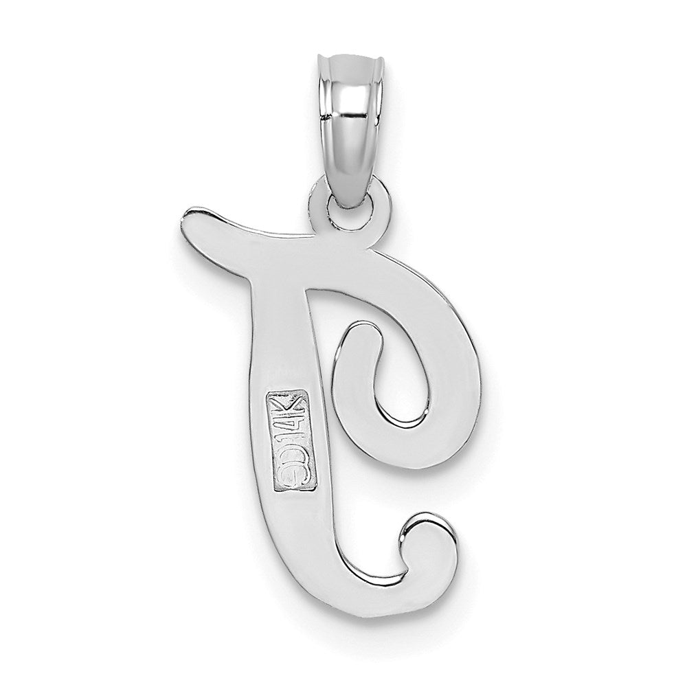 14KW White Gold Script Letter T Initial Pendant