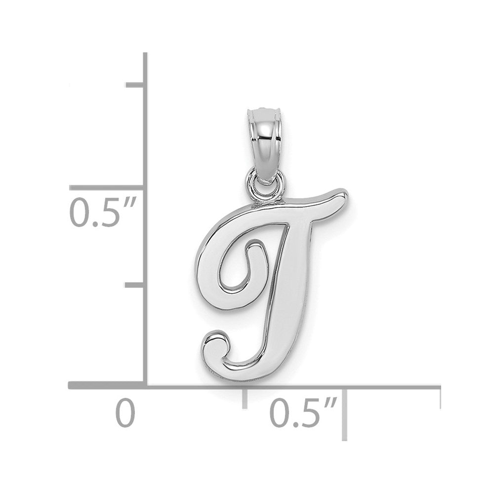 14KW White Gold Script Letter T Initial Pendant