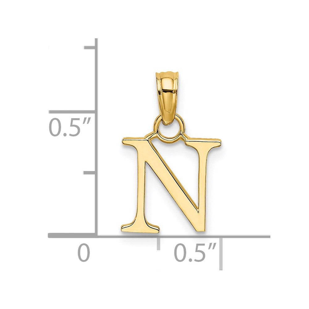 14K Polished Block Letter N Initial Pendant