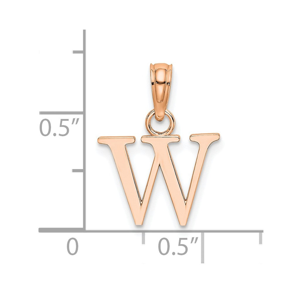 14K Rose Gold Polished Block Letter W Initial Pendant