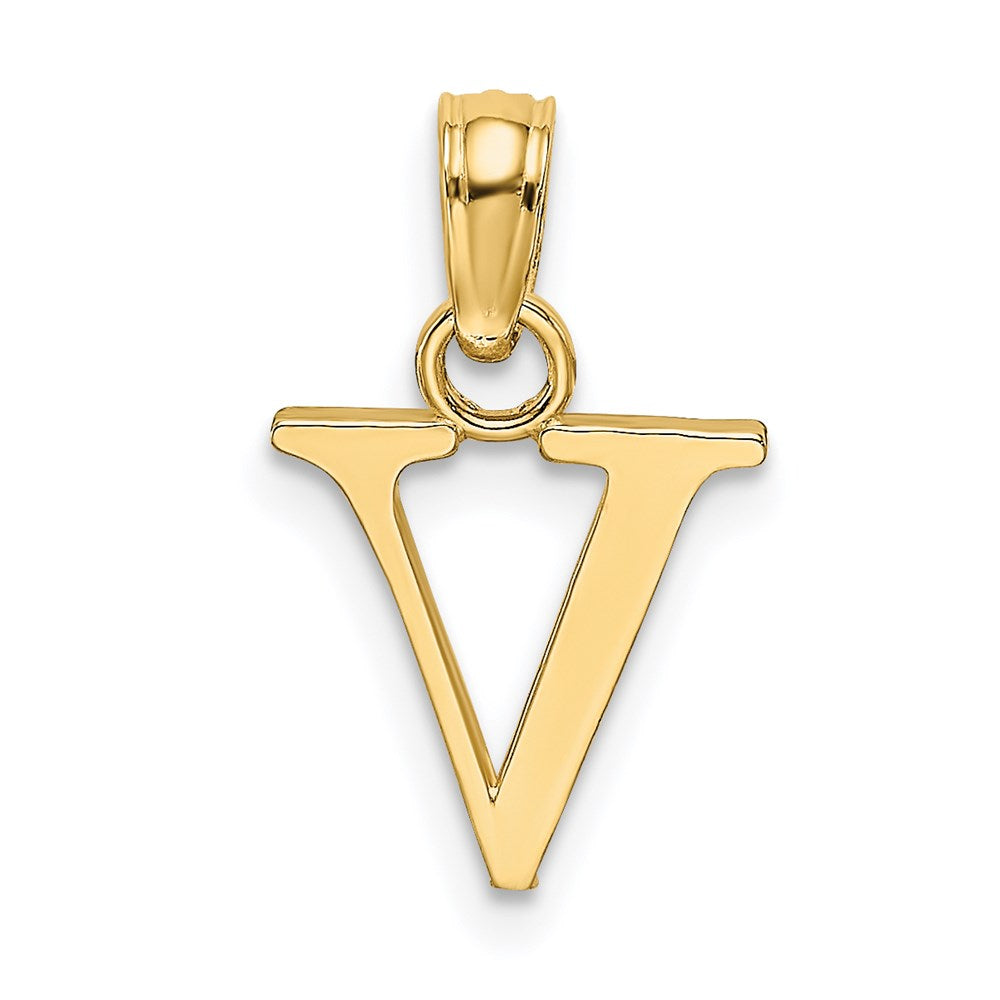 14K Polished Block Letter V Initial Pendant