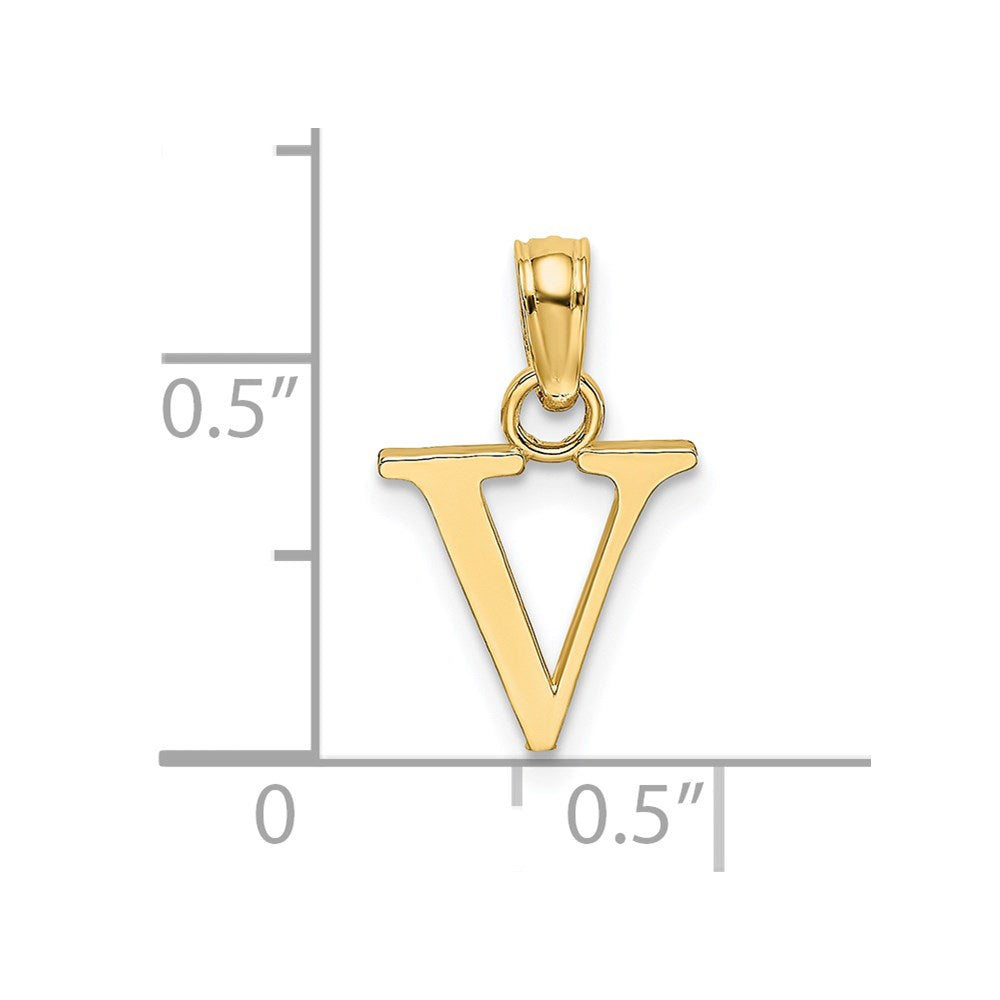 14K Polished Block Letter V Initial Pendant