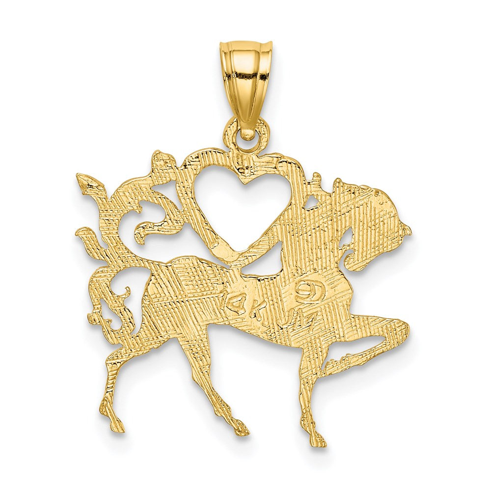 14K Textured Heart and Horse Charm
