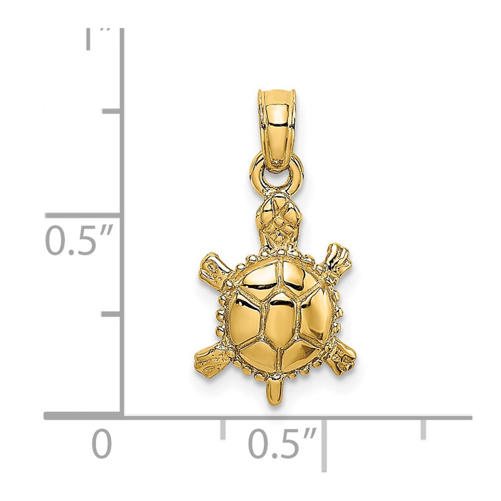 14K 3-D Polished Land Turtle Charm