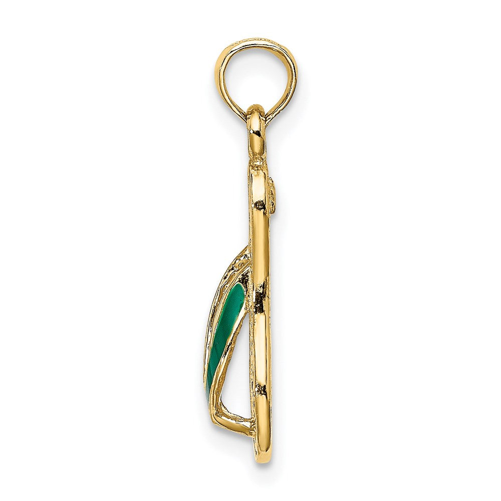 14k 3D W/ Green Enamel Single Flip-Flop Charm