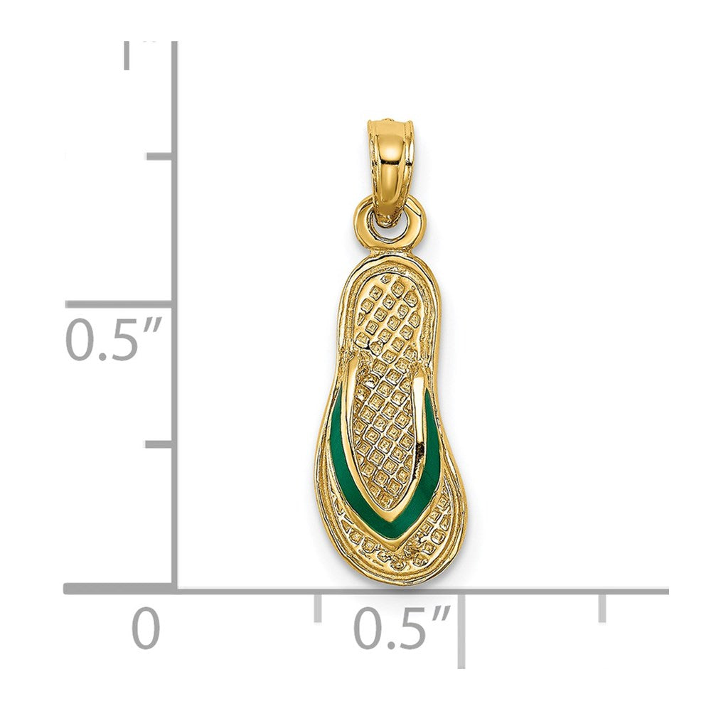 14k 3D W/ Green Enamel Single Flip-Flop Charm
