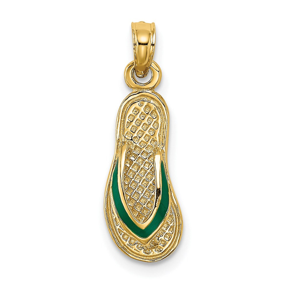 14k 3D W/ Green Enamel Single Flip-Flop Charm