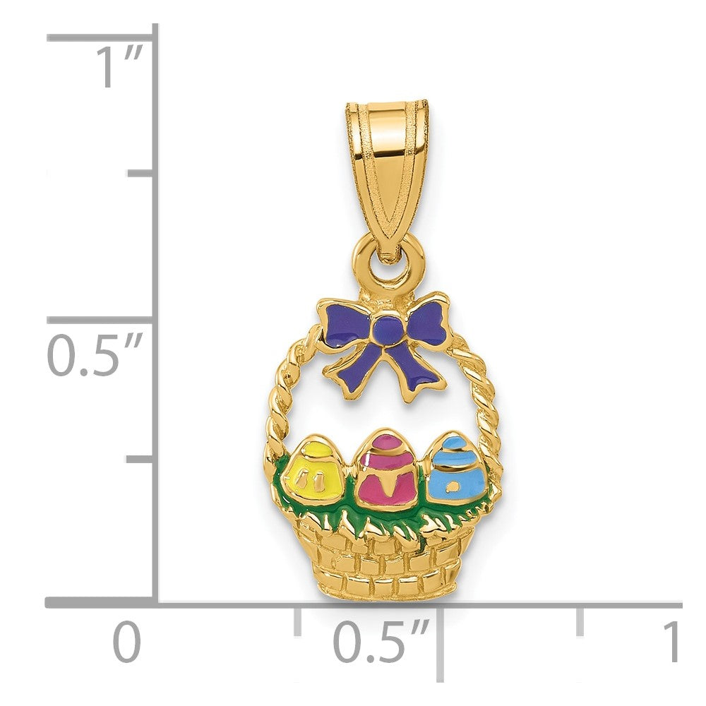 14K Enameled Easter Basket w/ Bow and Eggs Charm