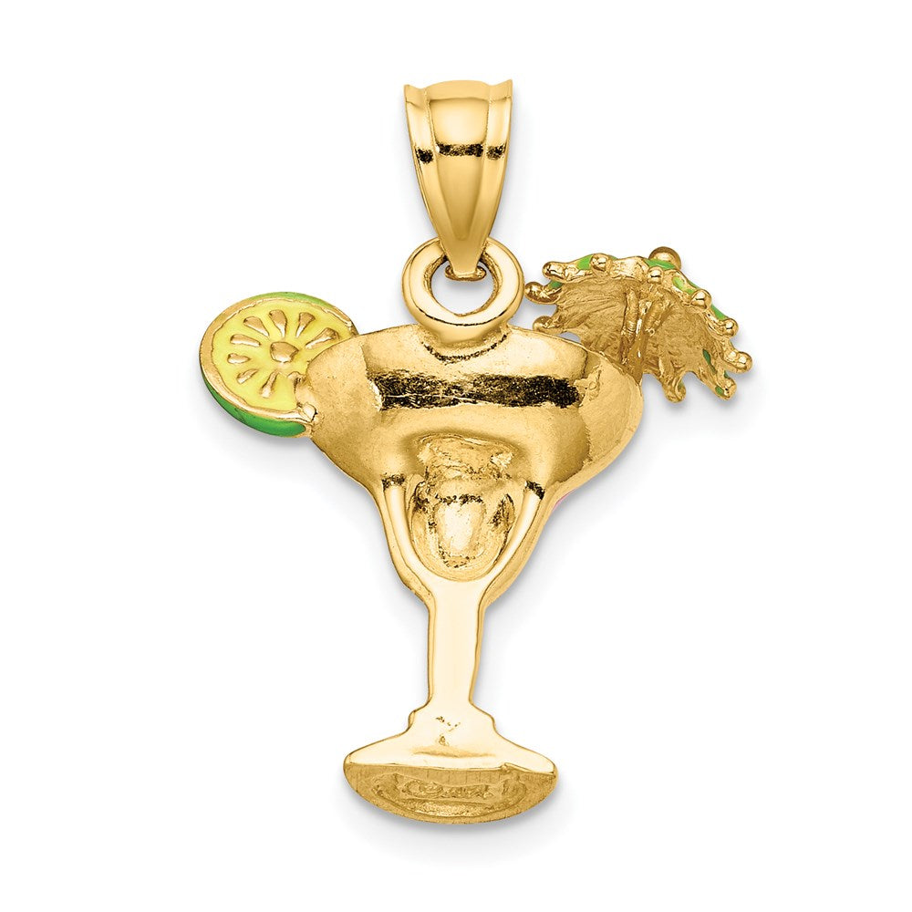 14K Pink Enameled Margarita Drink w/ Umbrella and Lime Charm