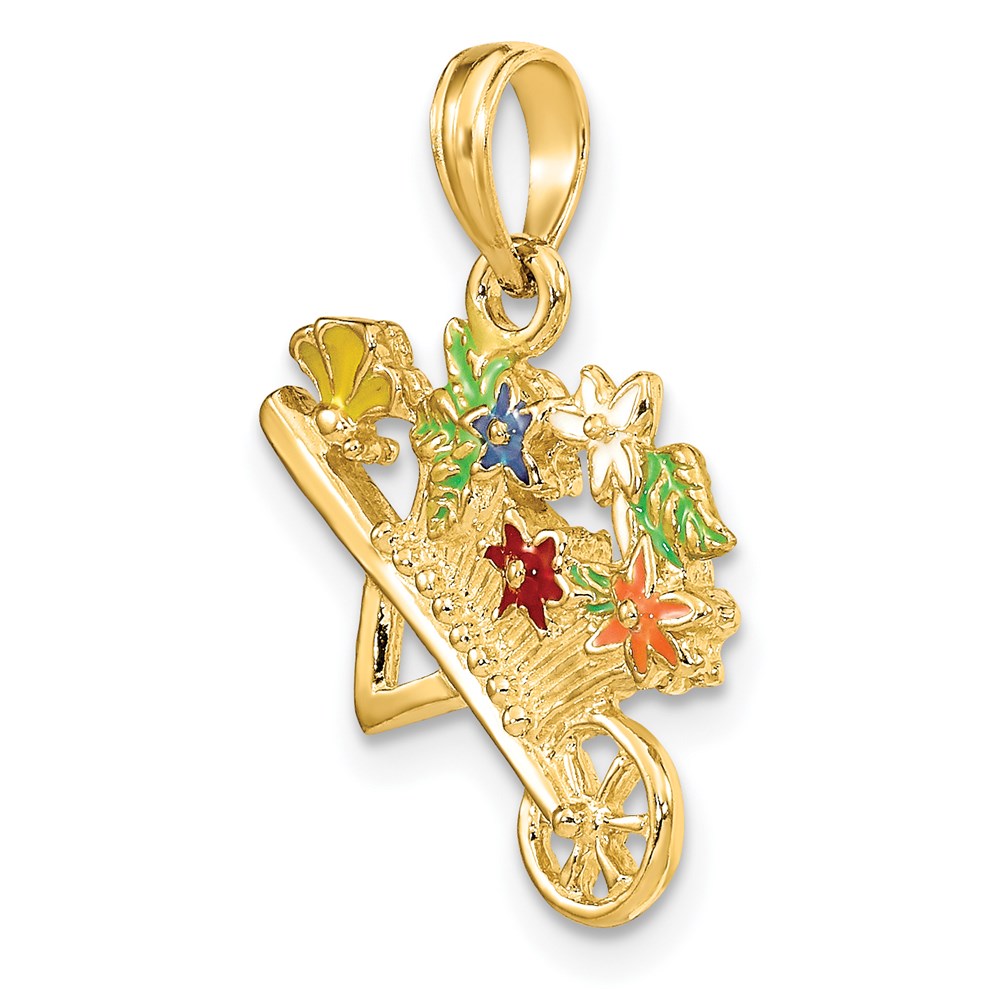 14K 3-D Multi-color Enamel flower Cart Charm