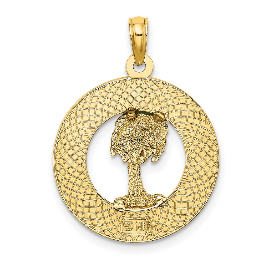 14K BLUFFTON SC Circle Enameled Palm Tree Charm