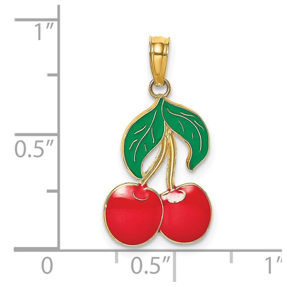 14K W/ Enamel Cherries With Leaf Charm