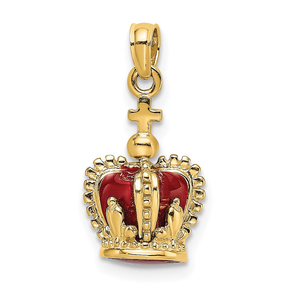 14K 3-D w/ Red Enamel Inside Crown w/ Cross On top Charm