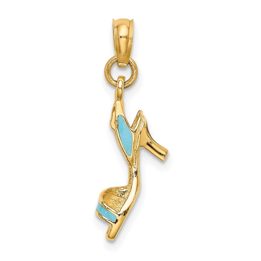 14K 3-D Aqua Enamel Open Toe High Heel Charm