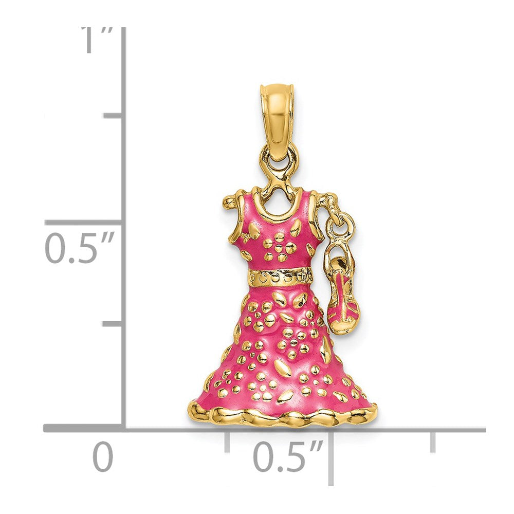14K 3-D Moveable Enamel Pink Floral Dress w/ Shoe Charm