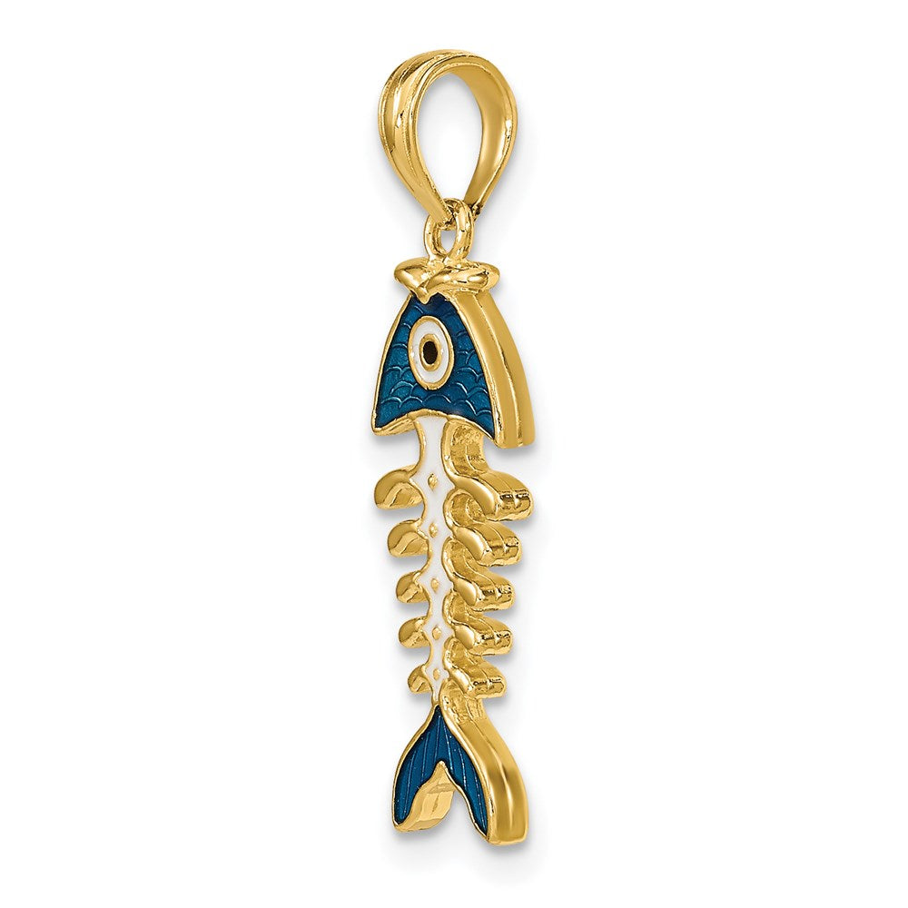 14k 3D Blue Enamel Fish Bone Charm