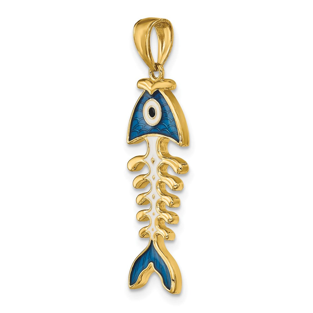 14k 3D Blue Enamel Fish Bone Pendant