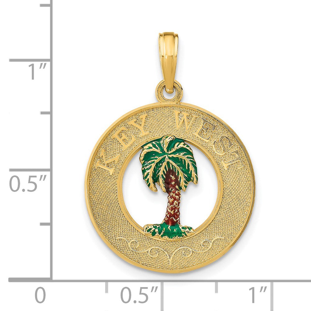 14K KEY WEST Enameled Palm Tree Circle Charm