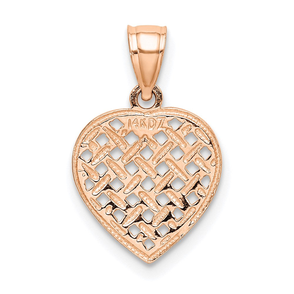 14K Rose Polished Cut-Out and Textured Woven Heart Charm