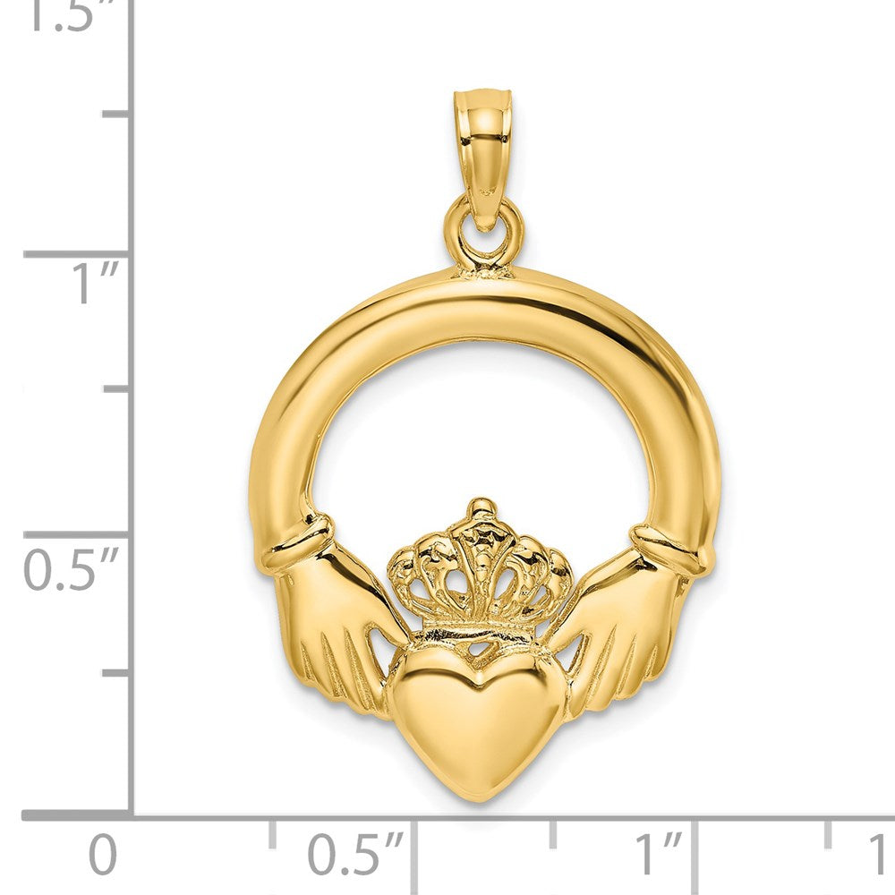 14K Polished Large Claddagh Heart Charm