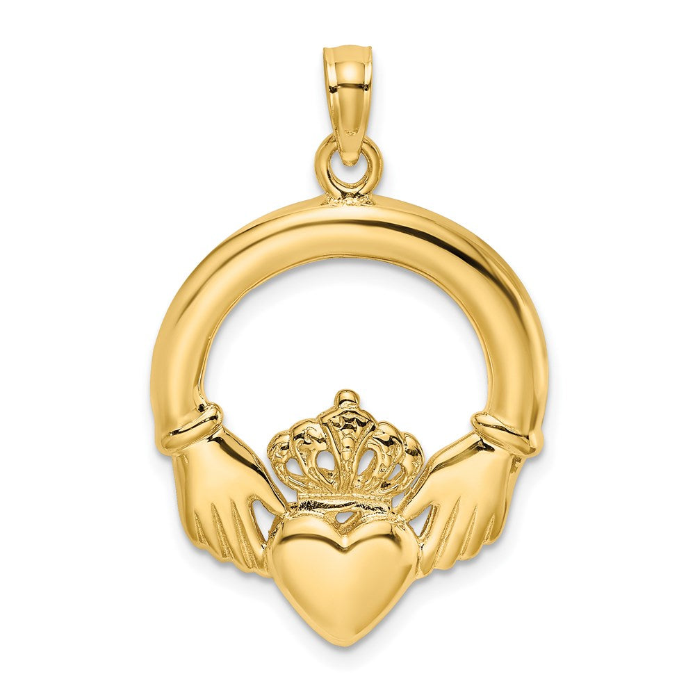14K Polished Large Claddagh Heart Charm