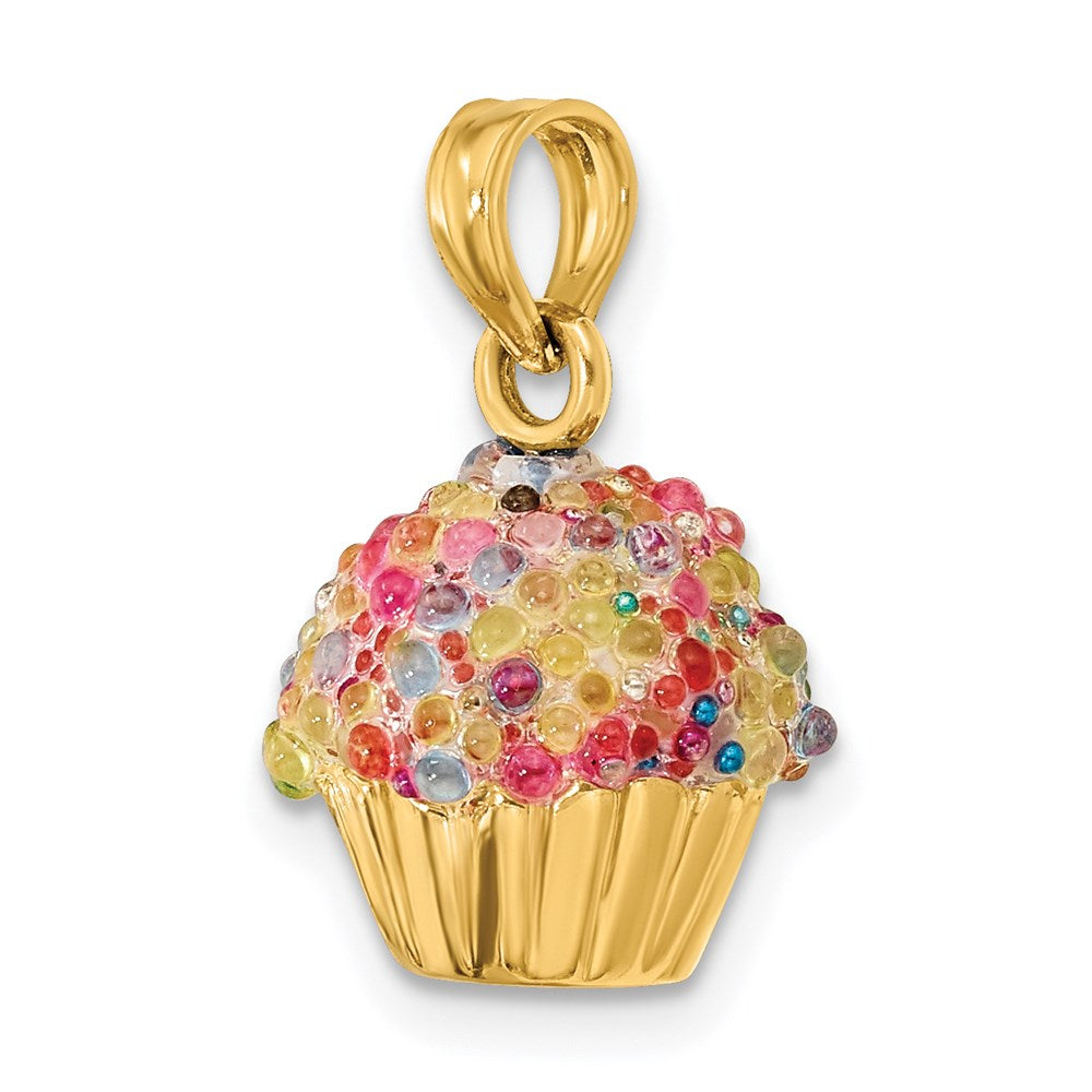 14K 3-D w/Colored Bead Icing Cupcake Charm