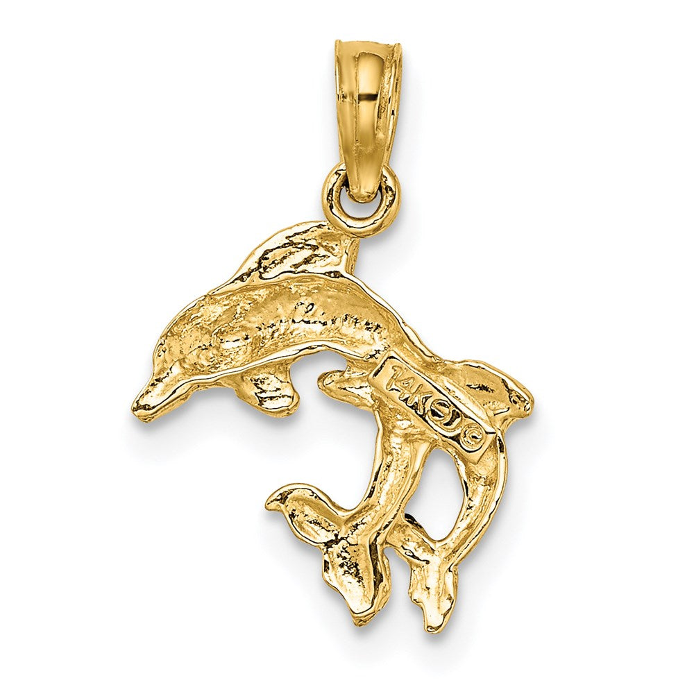 14K Polished 2-D Mini Double Dolphins Charm