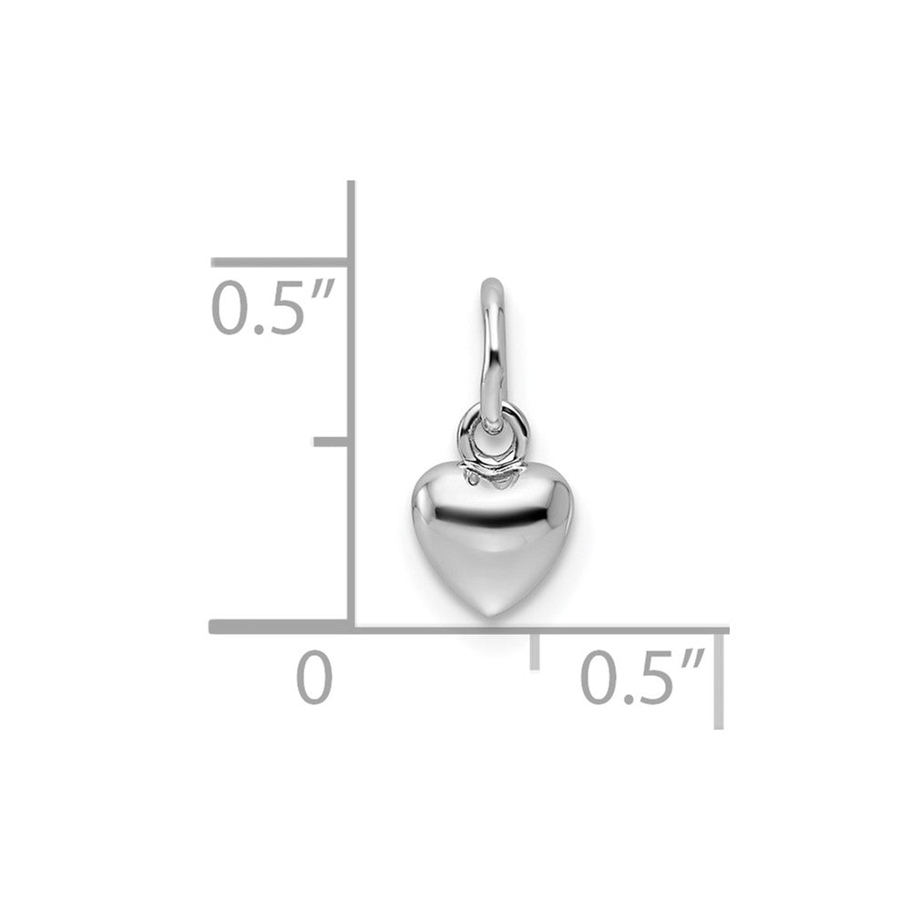 14k White Gold Solid Polished 3D Heart Charm