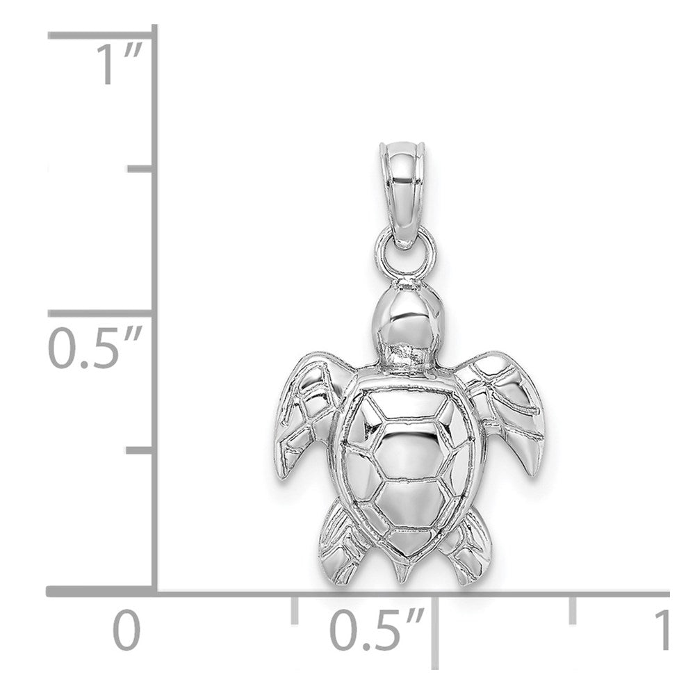 14K White Gold 2-D Textured Sea Turtle Charm