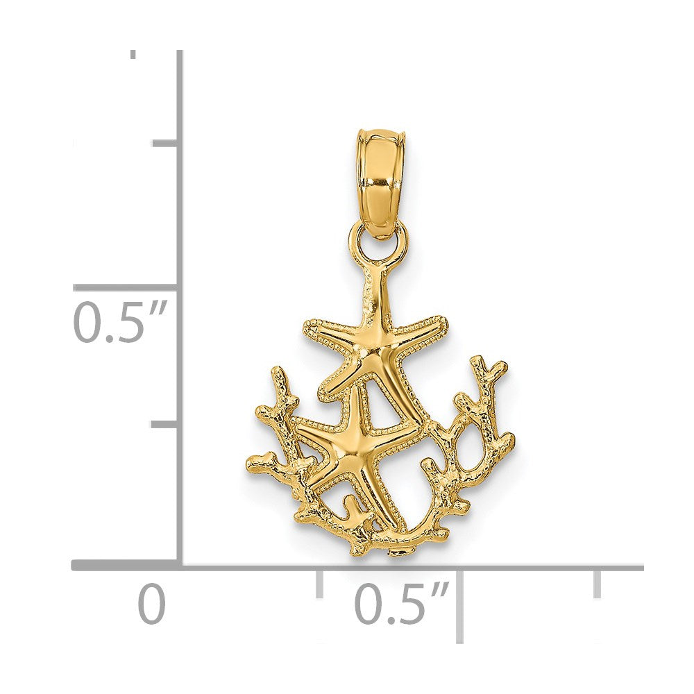 14K Textured Mini Double Starfish and Coral Charm
