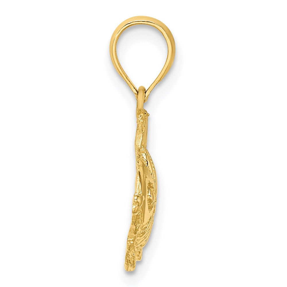 14K Polished Engraved Fish Charm