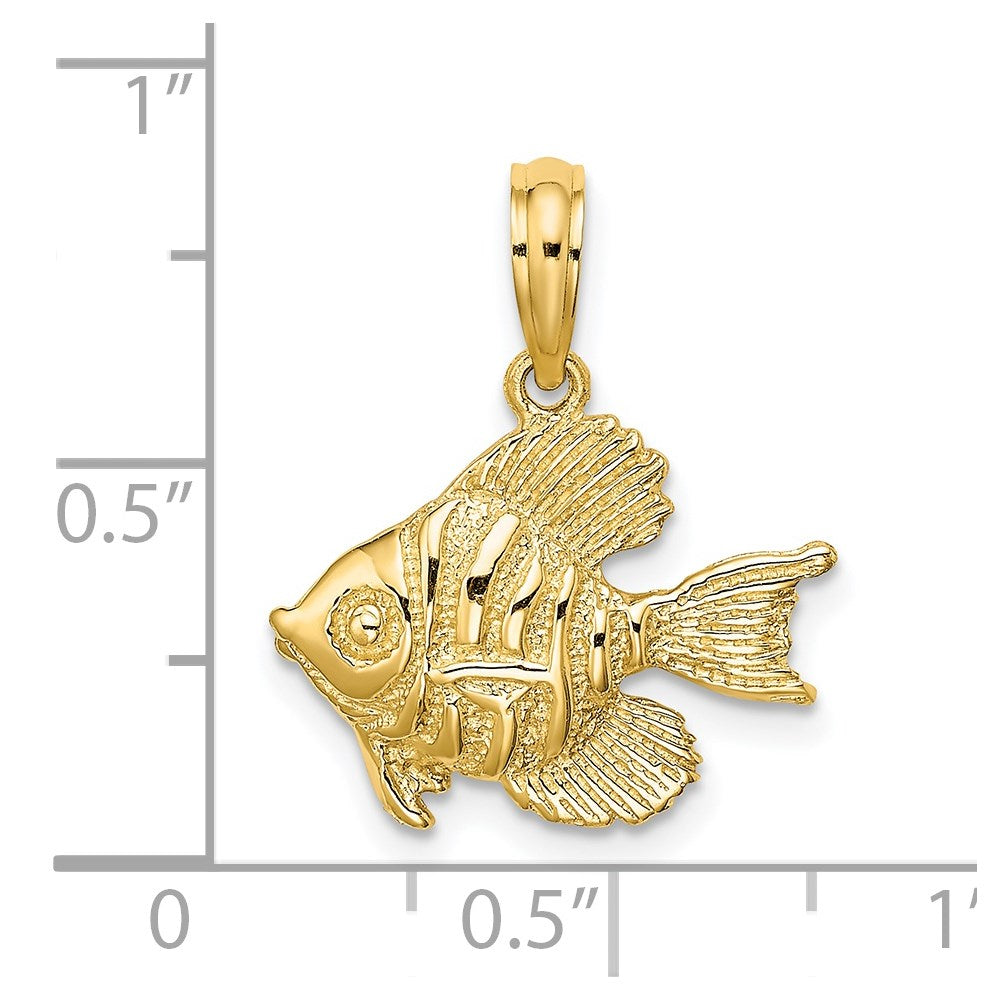 14K Polished Engraved Fish Charm