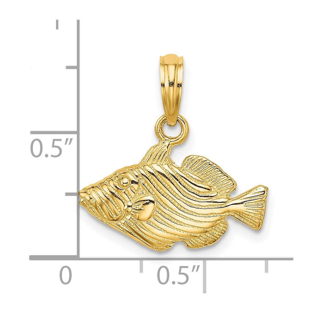 14K 2-D Engraved Striped Fish Charm