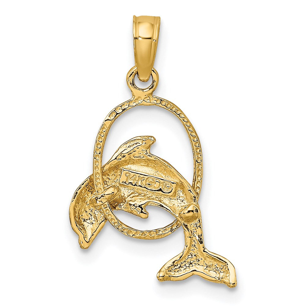 14K Polished Dolphin Jumping Through Hoop Charm