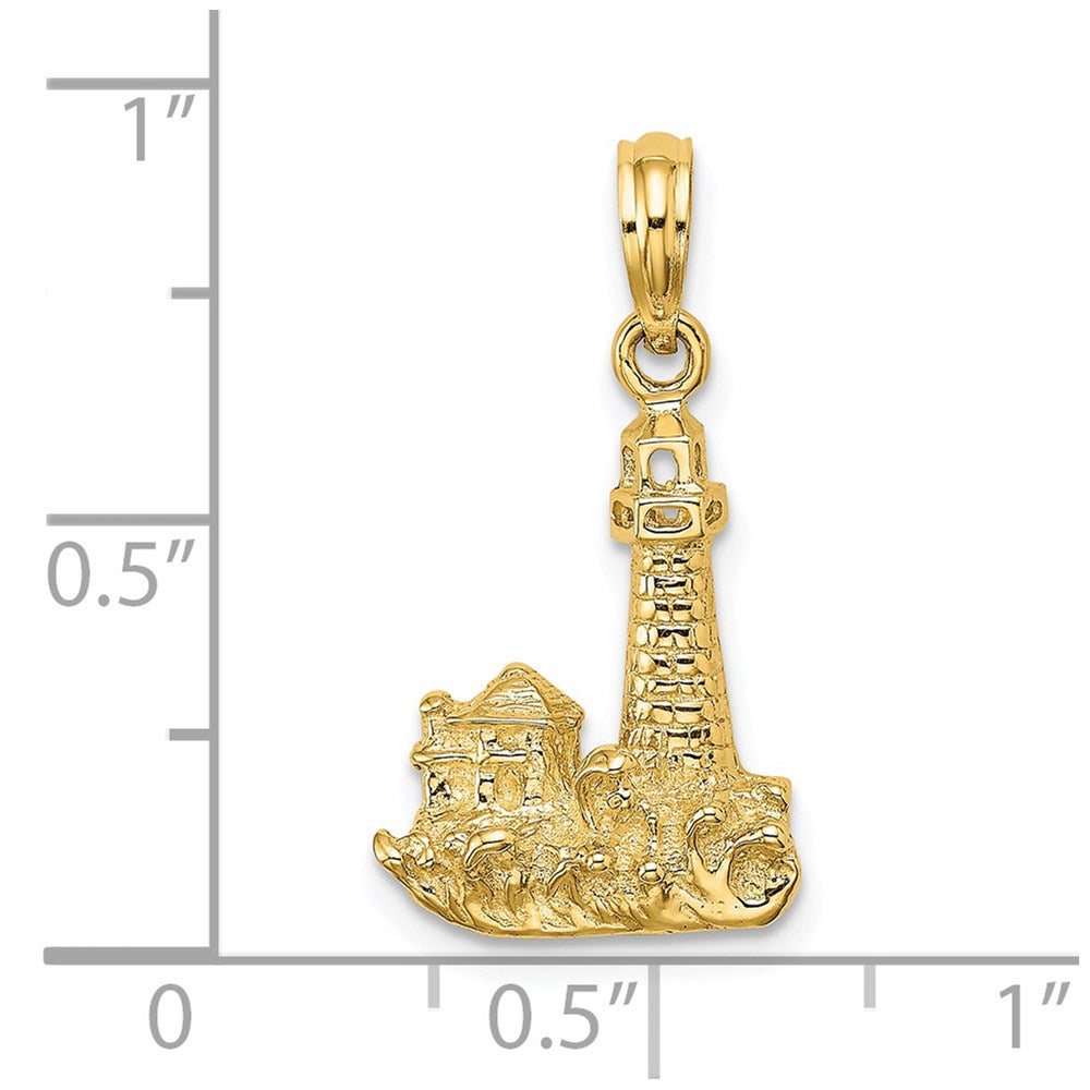 14K 2-D Lighthouse W/ Waves and Buildings Charm