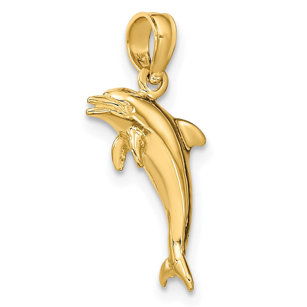 14K 3-D Polished Mini Dolphin Jumping Charm