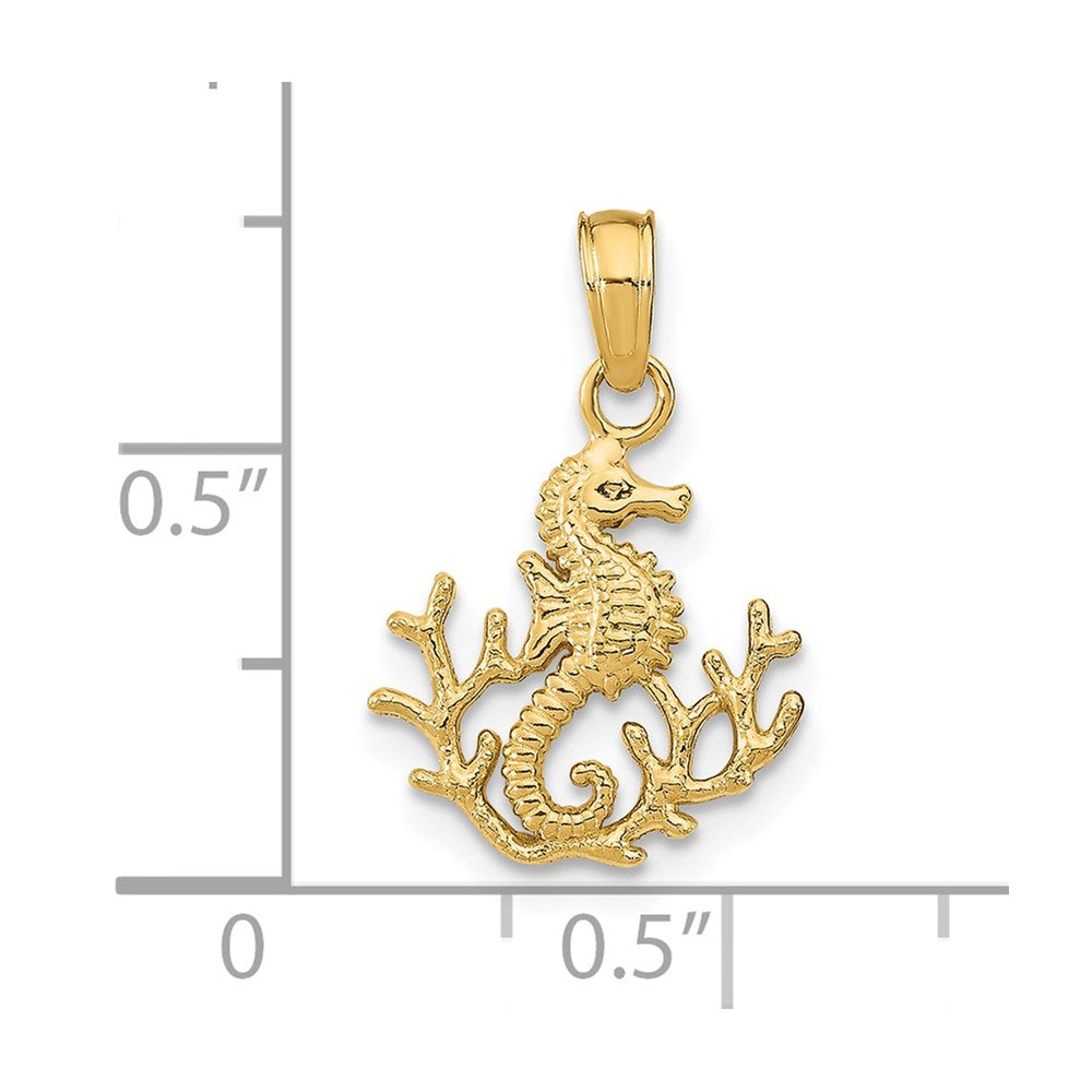 14K Textured Mini Seahorse and Coral Charm